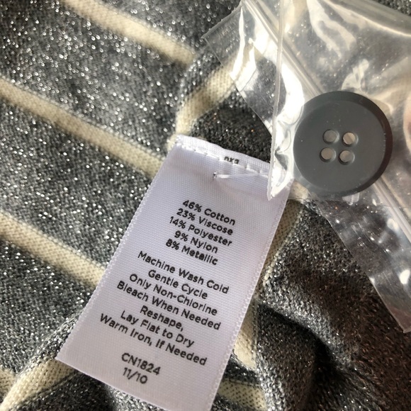 Talbots short sleeve shimmery v neck button down sweater. PL, NWT - Picture 10 of 12